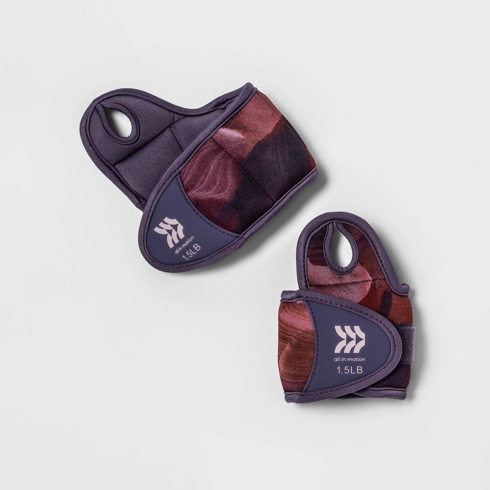 All in Motion 1.5 lb Wrist Weights 2pc Pair Adjustable Neoprene Anti-Microbial